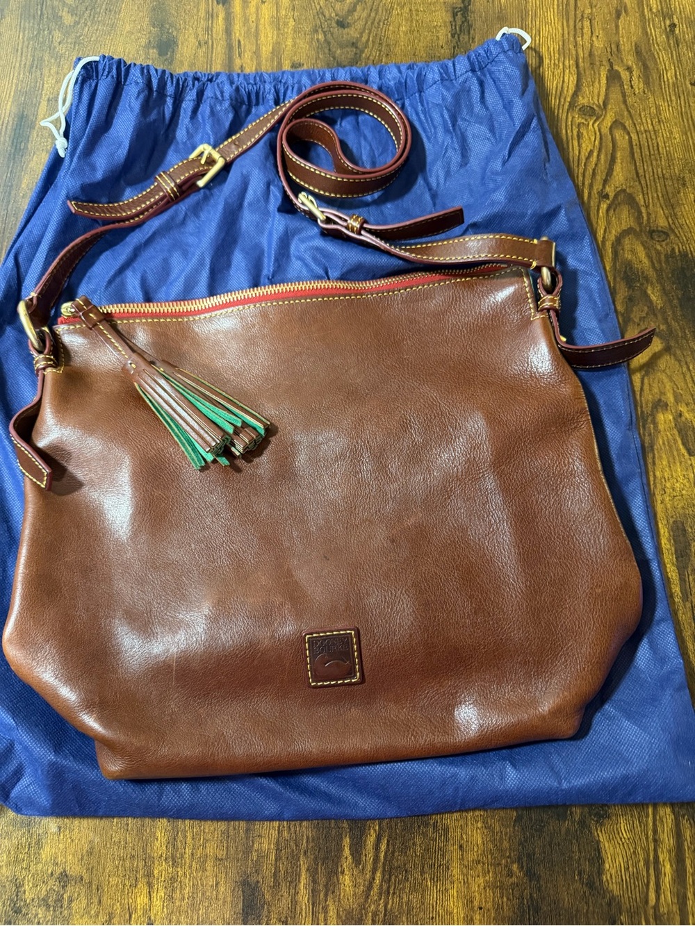 Medium Brown Leather Tassel Crossbody Bag